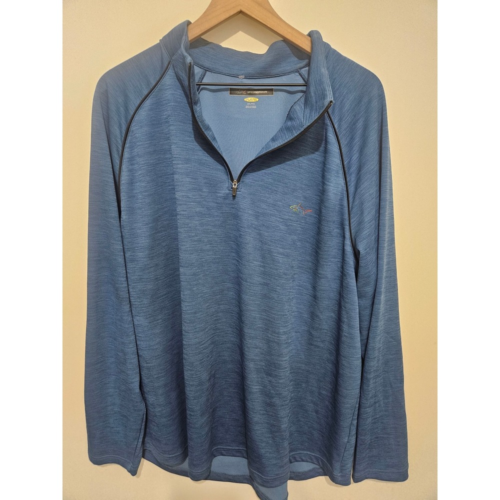 Greg Norman Play Dry Mens XXL Blue Heathered‎ Quarter Zip Golf Pullover Sweater